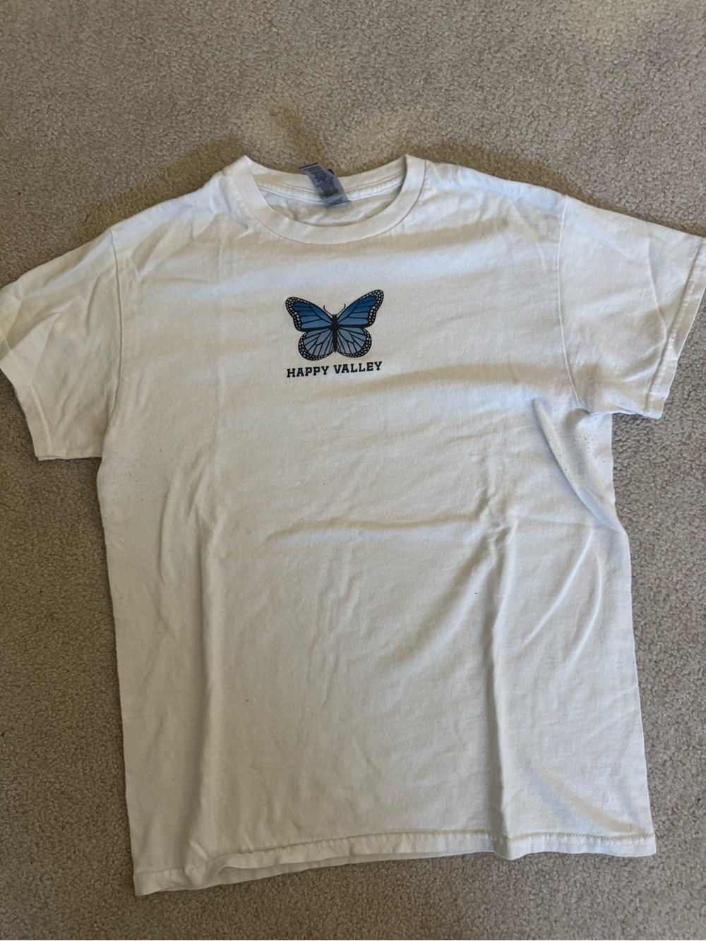 White 'Happy Valley' Butterfly Graphic Tee